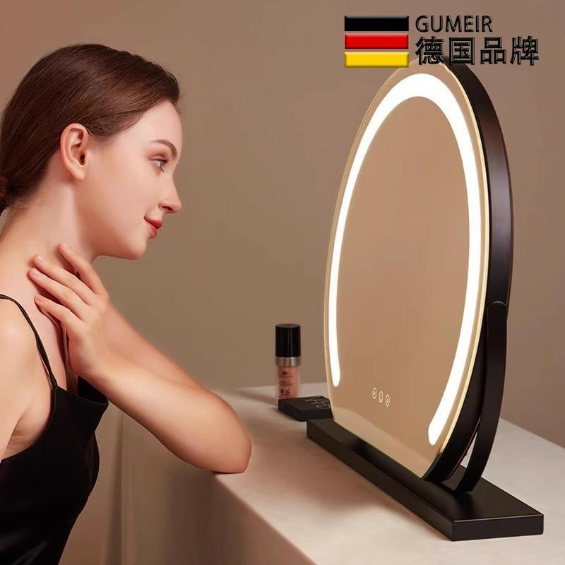 Oglindă De Machiaj | Ogling De Machiaj Cu Iluminare Led Pentru Dormitorul German, Oglindă De Masă Semicirculară Rotativă, Lampă De Încărcare. Oglindă De Machiaj Oglindă De Machiaj